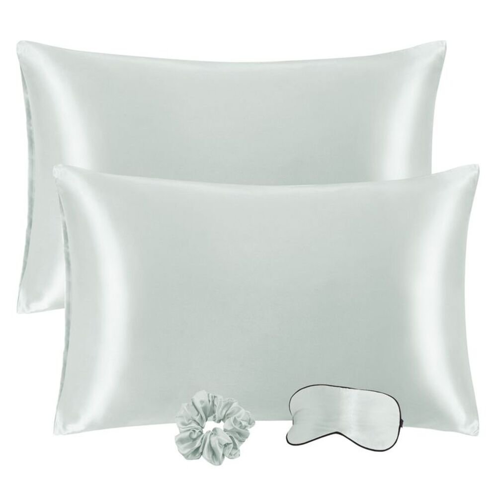Set of 2 Satin Silk Pillowcase Envelope Closure King Gray
